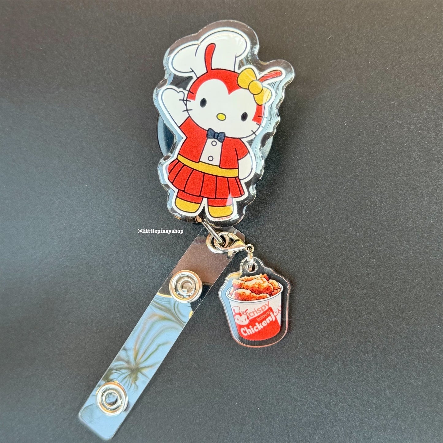 HK Jollibee ID Badge Reel w/ Chicken joy Dangling Charm ( Alligator Clip )