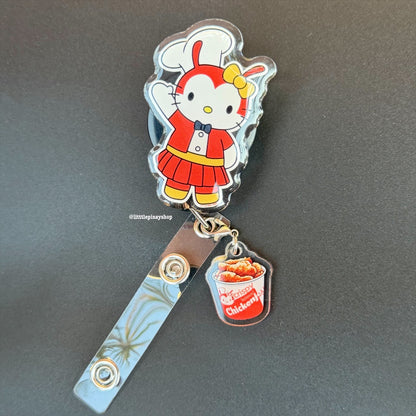 HK Jollibee ID Badge Reel w/ Chicken joy Dangling Charm ( Alligator Clip )
