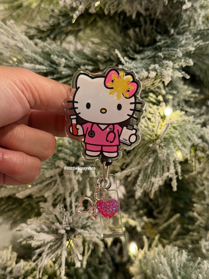 Pink Kawaii ID Badge Reel ( Alligator Clip )