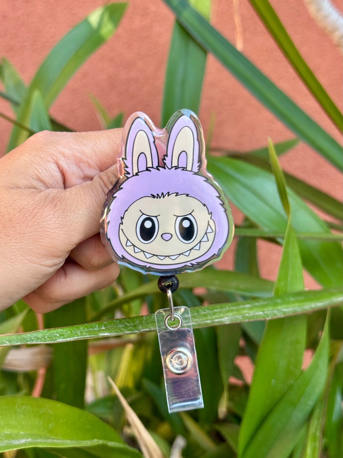 Purple Labubu ID Badge Reel ( Alligator Clip )