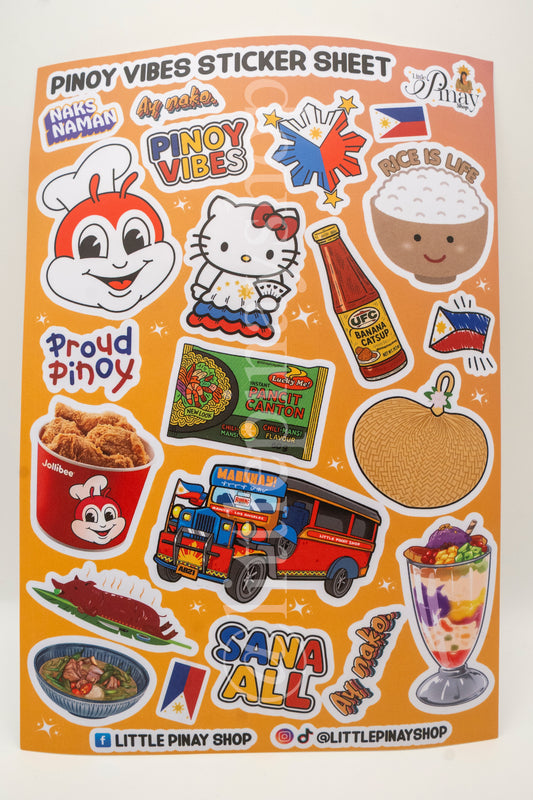 🇵🇭 Pinoy Vibes – Waterproof Vinyl PVC Sticker Sheet (5.2” × 7.5”) | Little Pinay Shop