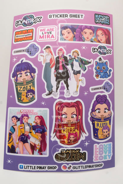 ✨ Kpop Demon Hunters – Waterproof Vinyl PVC Sticker Sheets (5.2” W × 7.5” H)