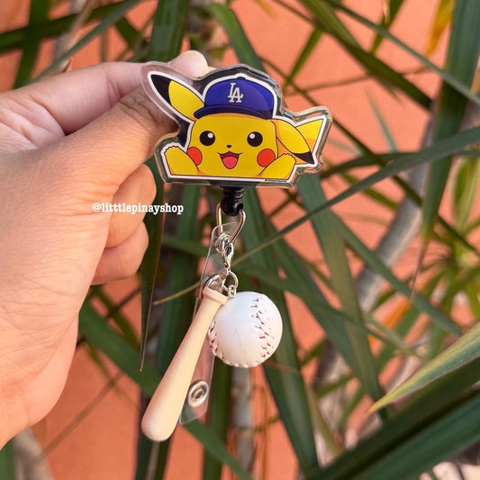 Pikachu LA Dodgers Baseball ID Badge Reel ( Alligator Clip )