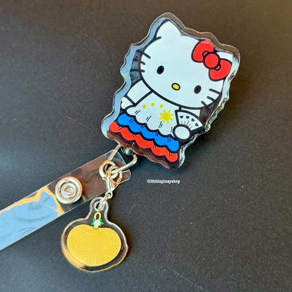 Kitty Pamaypay ID Badge Reel w/ Pamaypay Dangling Charm ( Alligator Clip )
