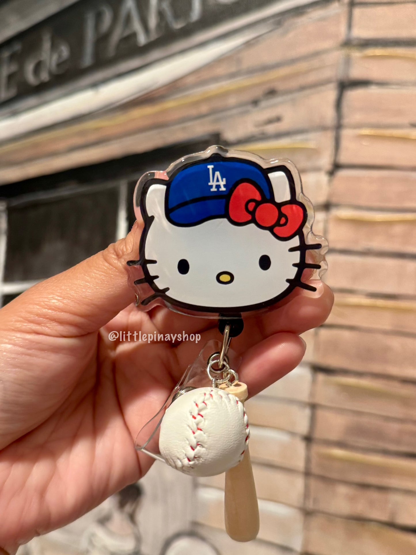 Hello Kitty LA Dodgers Baseball ID Badge Reel ( Alligator Clip )