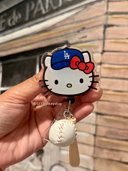 Hello Kitty LA Dodgers Baseball ID Badge Reel ( Alligator Clip )