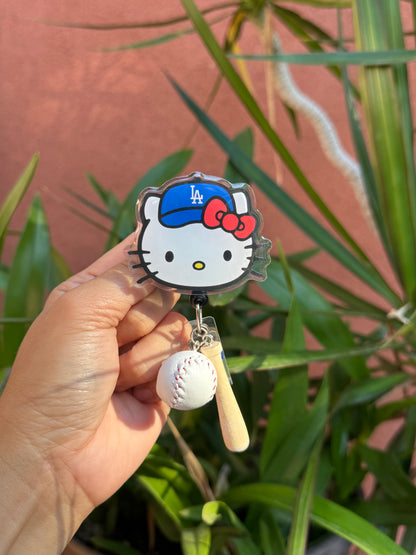 Hello Kitty LA Dodgers Baseball ID Badge Reel ( Alligator Clip )