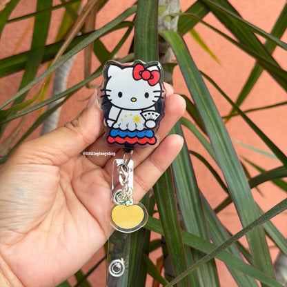 Kitty Pamaypay ID Badge Reel w/ Pamaypay Dangling Charm ( Alligator Clip )