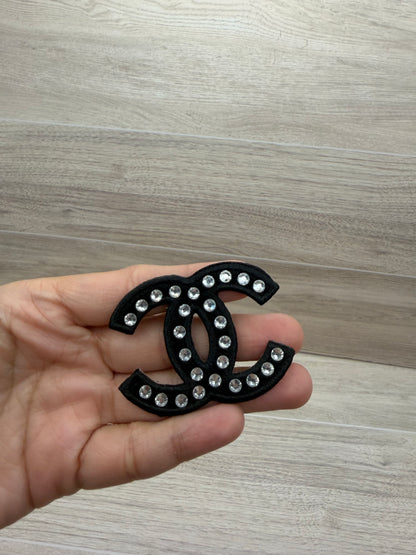 Black Rhinestone Double C-Style Iron-On Patch | Embroidered Patch | 2.1” x 1.7”