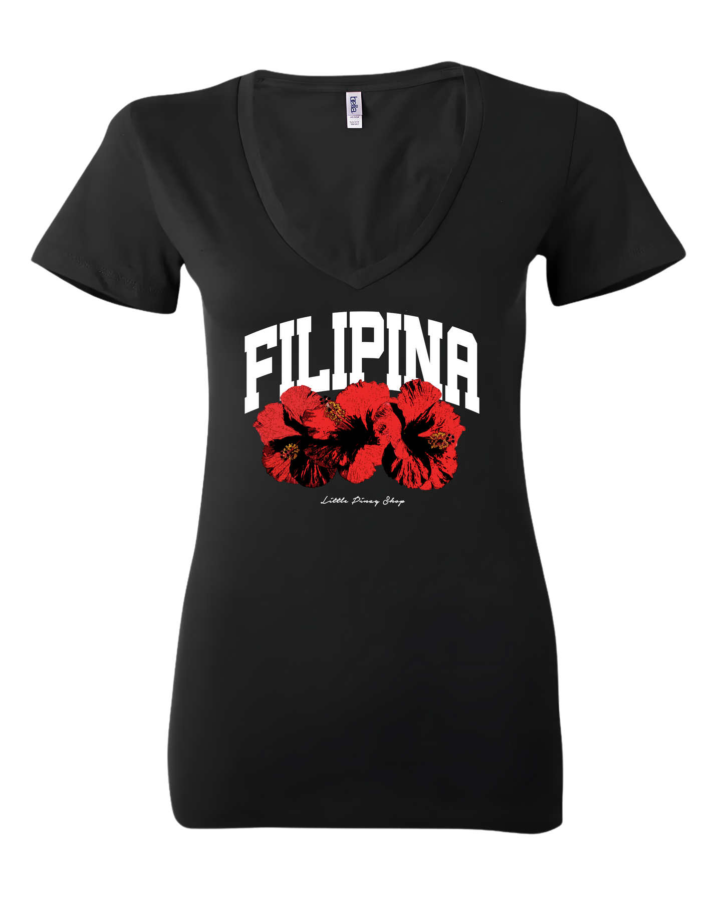 FILIPINA Gumamela Black V-Neck Tee | Filipina Pride Shirt