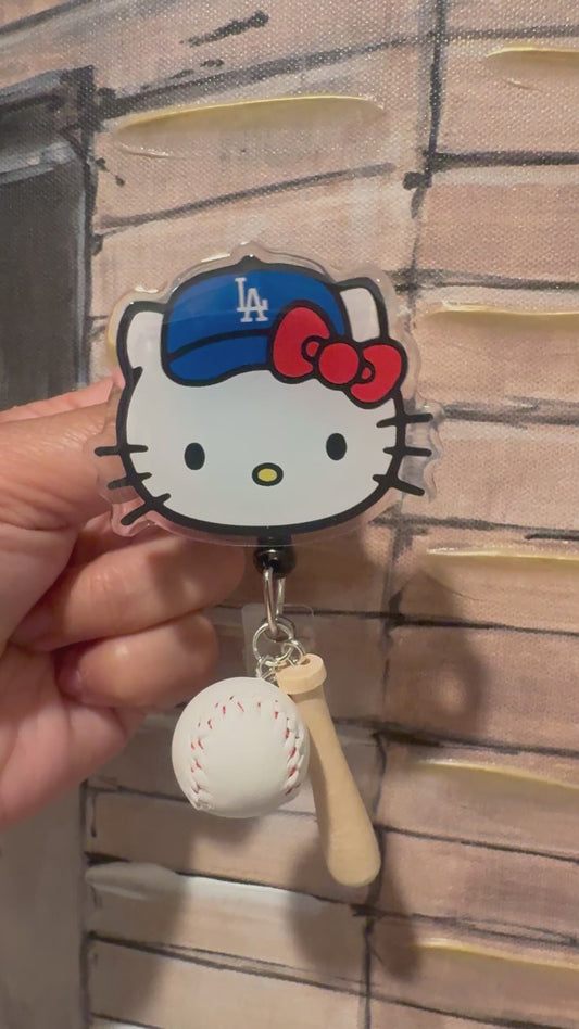 Hello Kitty LA Dodgers Baseball ID Badge Reel ( Alligator Clip )