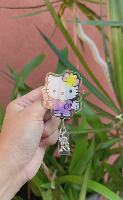 Purple Kawaii ID Badge Reel for Nurses & Healthcare Worker ( Alligator Clip )