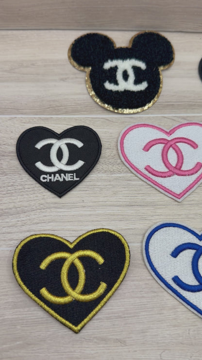 CC Heart Logo Style Iron On Patch | Choose Shape & Color | Embroidered Applique