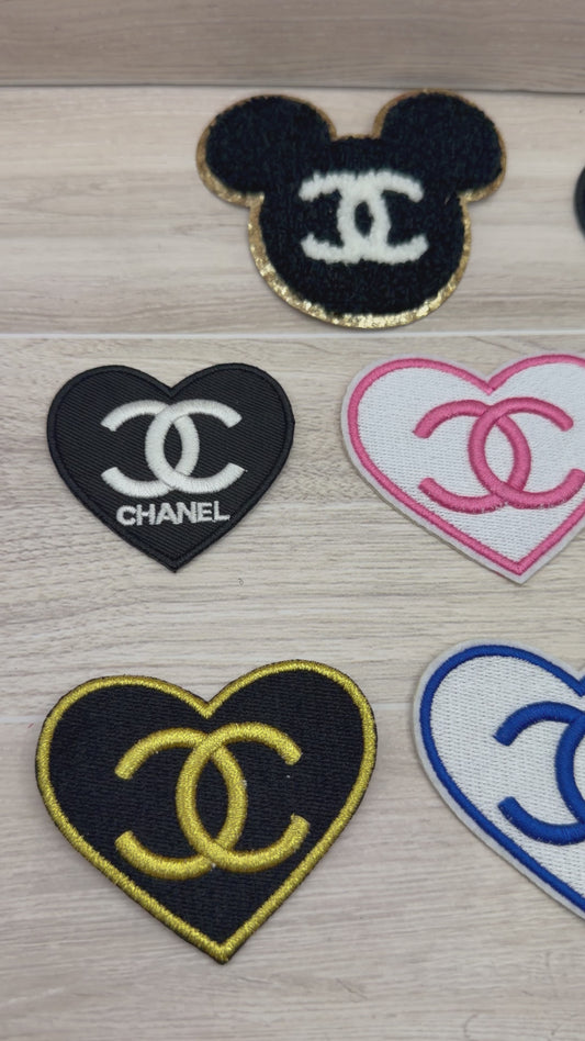 CC Heart Logo Style Iron On Patch | Choose Shape & Color | Embroidered Applique