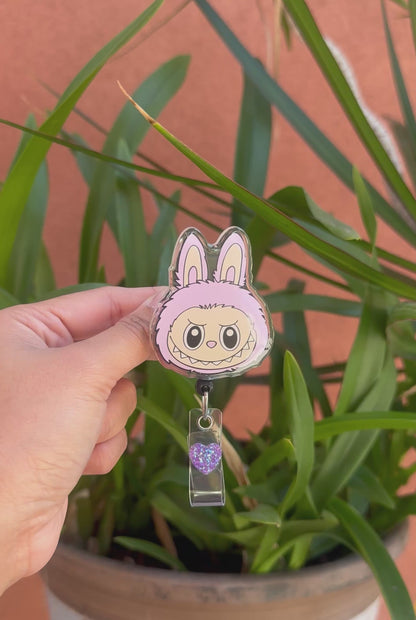 Purple Labubu ID Badge Reel ( Alligator Clip )