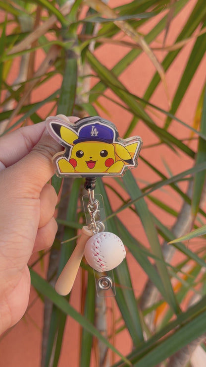 Pikachu LA Dodgers Baseball ID Badge Reel ( Alligator Clip )