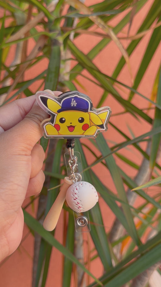 Pikachu LA Dodgers Baseball ID Badge Reel ( Alligator Clip )