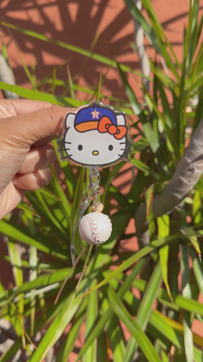 Hello Kitty Houston Astros Baseball ID Badge Reel ( Alligator Clip )