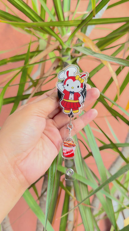 HK Jollibee ID Badge Reel w/ Chicken joy Dangling Charm ( Alligator Clip )